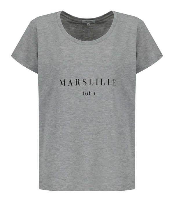 Tee-shirt Lulli Marseille Col Rond Coton Gris, Collaboration Jeanne Vouland X Lulli 1