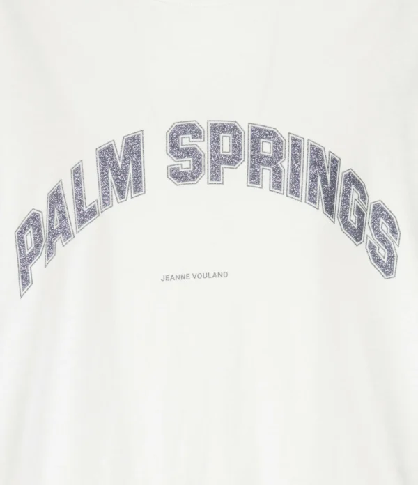 JEANNE VOULAND Tee-shirt Jai Palm Springs Glitter Gun Metal Blanc 3