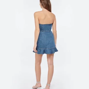 SELF PORTRAIT Robe Mini Bandeau Denim Bleu 13