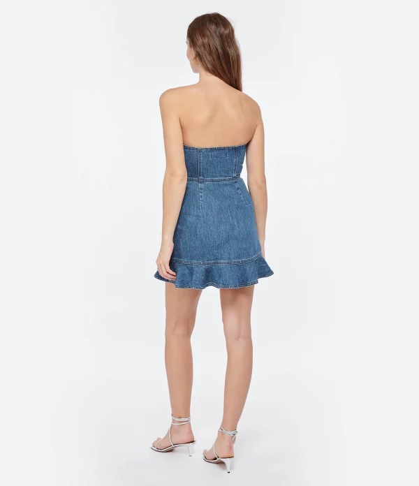 SELF PORTRAIT Robe Mini Bandeau Denim Bleu 5