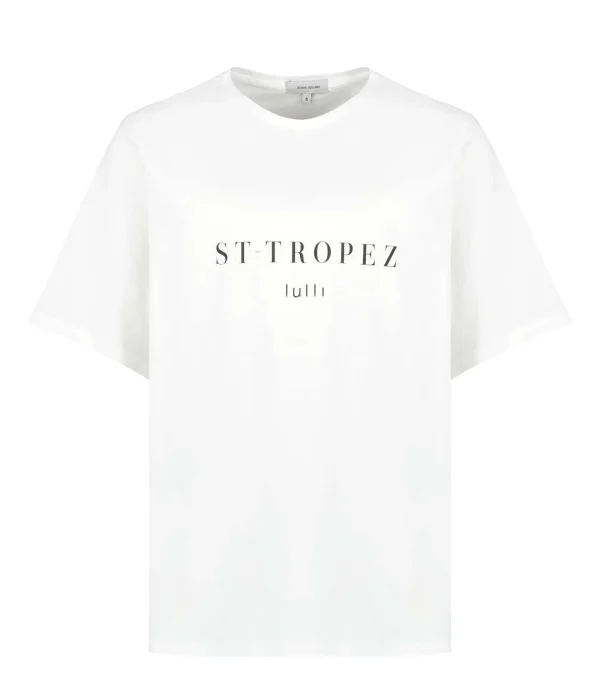 Tee-shirt Lulli St-Tropez Col Rond Coton Bio Blanc, Collaboration Jeanne Vouland X Lulli 1