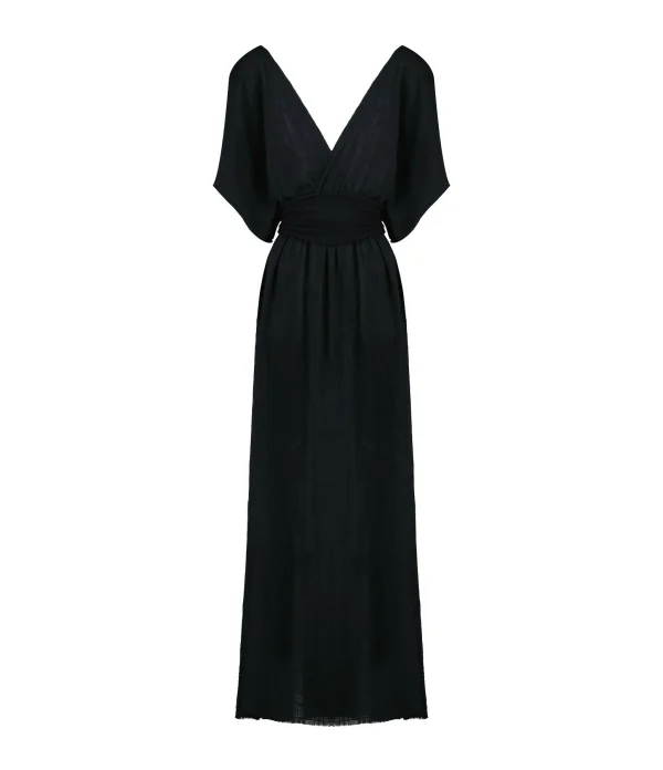 MAISON SAINT JULIEN Robe Empire Longue Coton Noir 1