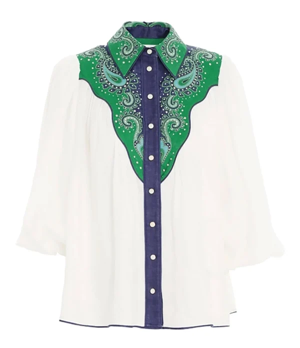 Zimmermann Chemise Tiggy Lin Ivoire Bleu Vert 1