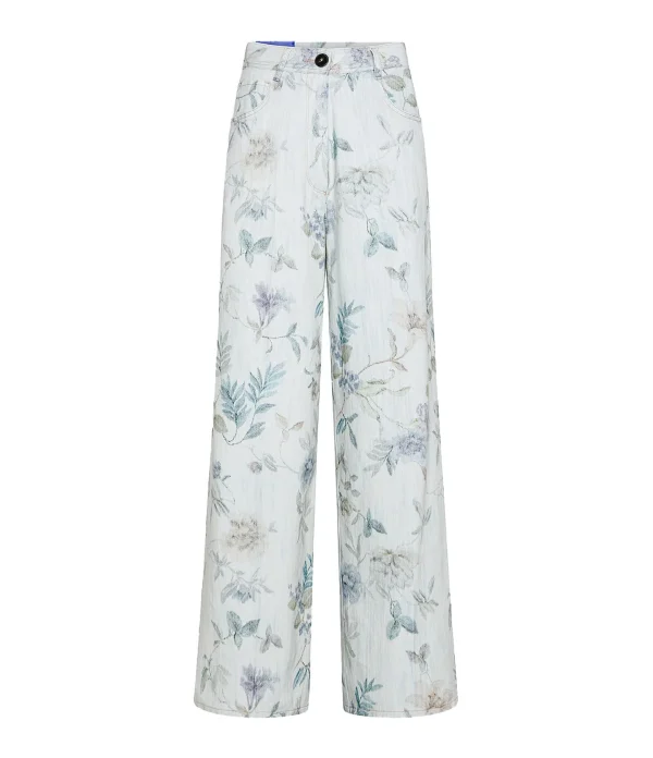 FORTE_FORTE Pantalon Denim Coton Imprimé Bleu 1