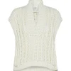 FORTE_FORTE Pull Sans Manches Maille Blanc Coton Naturel 17