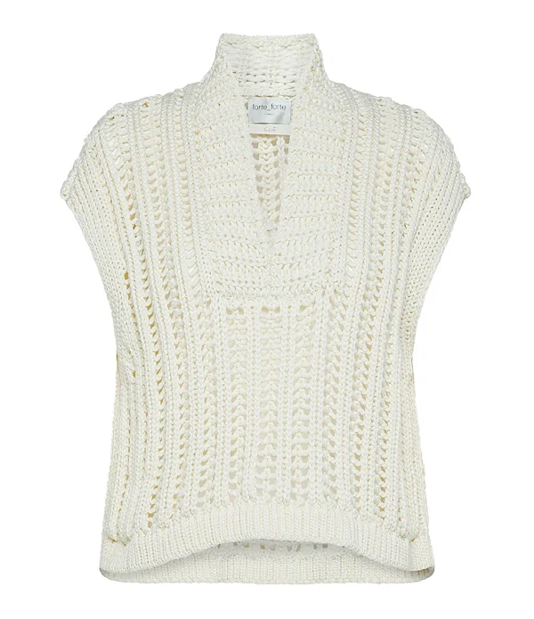 FORTE_FORTE Pull Sans Manches Maille Blanc Coton Naturel 1