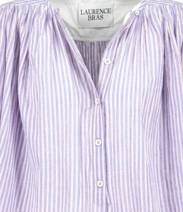 Laurence Bras Blouse Cigar Coton Rayures Rose Bleu 3