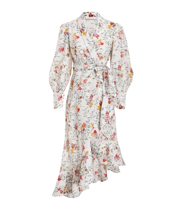 Zimmermann Robe Portefeuille Mi-Longue Lin Imprimé 1