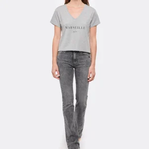 Tee-shirt Lulli Marseille Col V Coton Gris, Collaboration Jeanne Vouland X Lulli 13