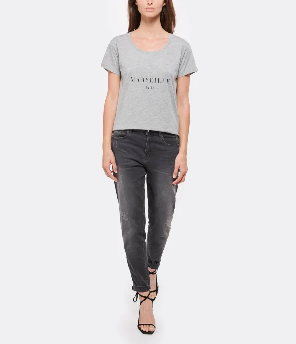 Tee-shirt Lulli Marseille Col Rond Coton Gris, Collaboration Jeanne Vouland X Lulli 5