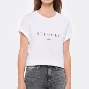 Tee-shirt Lulli St-Tropez Col Rond Coton Bio Blanc, Collaboration Jeanne Vouland X Lulli 11