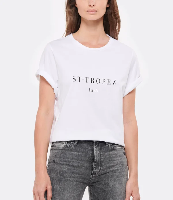 Tee-shirt Lulli St-Tropez Col Rond Coton Bio Blanc, Collaboration Jeanne Vouland X Lulli 4