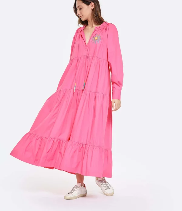 MIRA MIKATI Robe Manches Longues Broderie Coton Rose 3