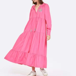 MIRA MIKATI Robe Manches Longues Broderie Coton Rose 7