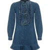 SELF PORTRAIT Robe Mini Volants Denim Bleu 13