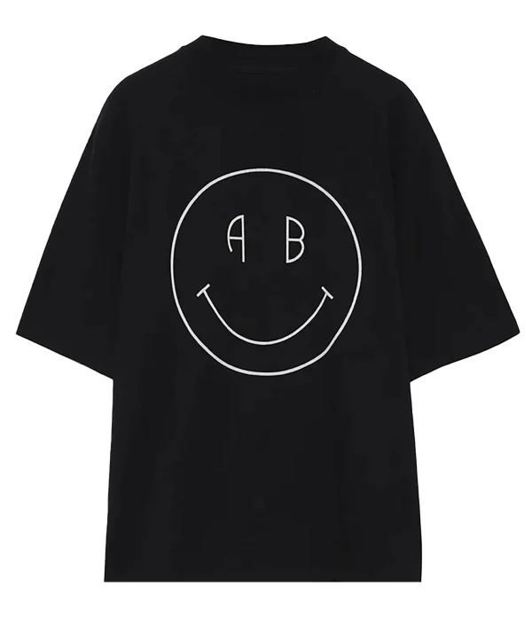 ANINE BING Tee-shirt Avi Smiley Coton Organique Noir 1