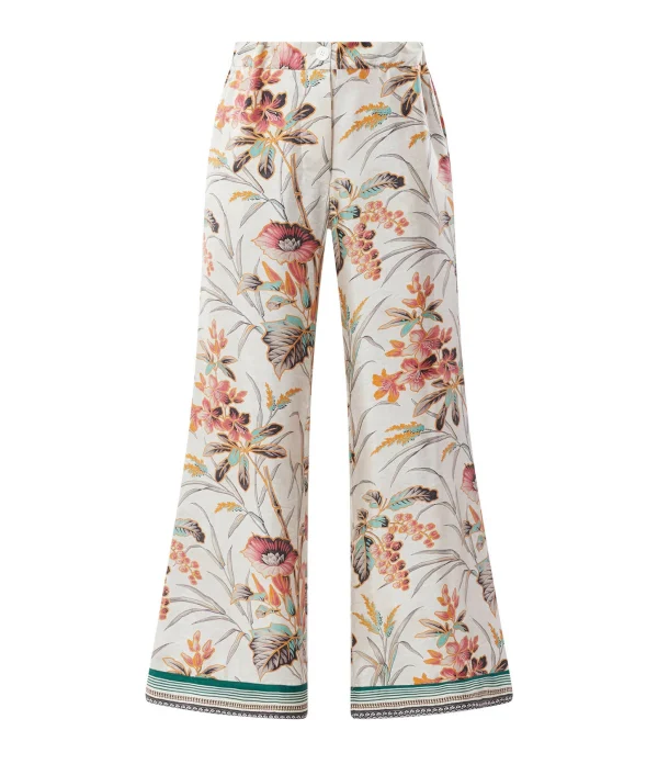 PIERRE-LOUIS MASCIA Pantalon Aloe Soie Imprimé Floral Blanc 1