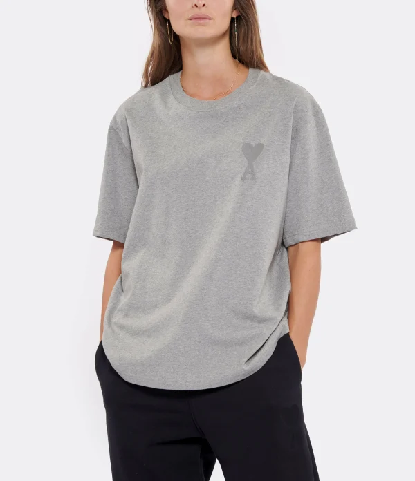 AMI Paris Tee-shirt Unisexe Ami De Cœur Coton Biologique Gris Chiné 4