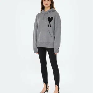 AMI Paris Pull Hoodie Unisexe Ami De Cœur Laine Gris Noir 15