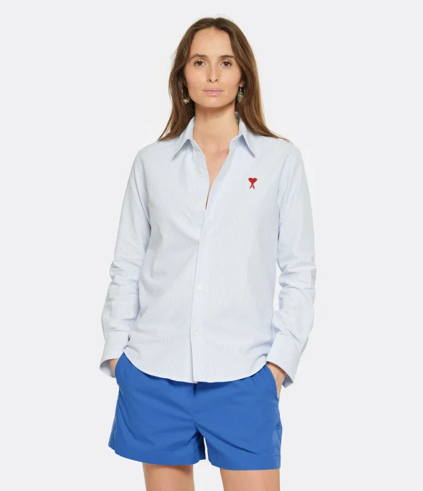 AMI Paris Chemise Coton Bleu Blanc 4