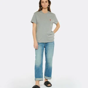 AMI Paris Tee-shirt Unisexe Ami De Cœur Coton Bio Gris Chiné 14