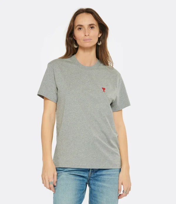 AMI Paris Tee-shirt Unisexe Ami De Cœur Coton Bio Gris Chiné 3