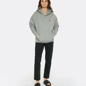 AMI Paris Sweatshirt Hoodie Unisexe Ami De Cœur Coton Bio Gris Chiné 17