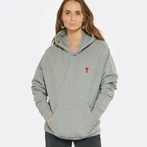 AMI Paris Sweatshirt Hoodie Unisexe Ami De Cœur Coton Bio Gris Chiné 13