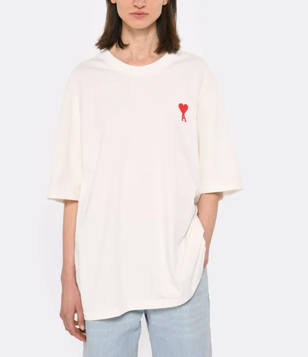 AMI Paris Tee-shirt Unisexe Ami De Cœur Coton Biologique Blanc Rouge 4