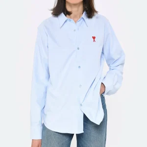 AMI Paris Chemise Coton Bleu Ciel 10