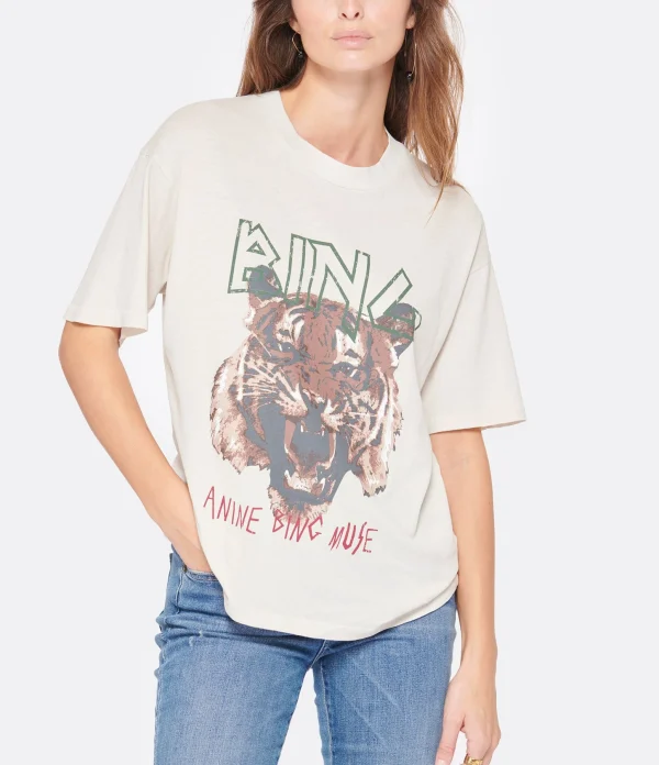 ANINE BING Tee-shirt Tiger Coton Organique Stone 4