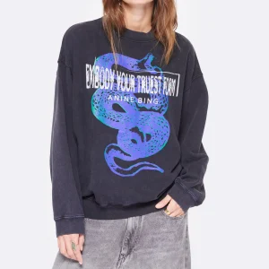 ANINE BING Sweatshirt Jaci Coton Organique Noir Délavé 11