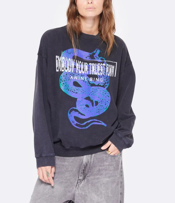 ANINE BING Sweatshirt Jaci Coton Organique Noir Délavé 4