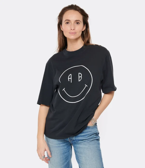 ANINE BING Tee-shirt Avi Smiley Coton Organique Noir 4