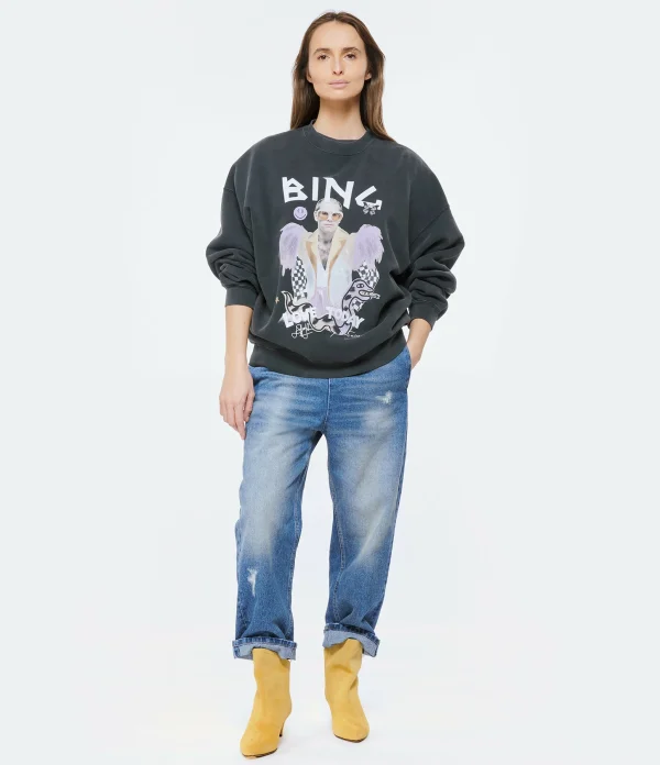 Sweatshirt Harvey Elton John Coton Noir Délavé, Collaboration Anine Bing X Terry O’Neill X IScreamColour 6