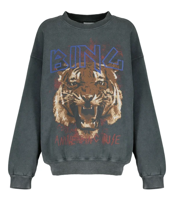 ANINE BING Sweatshirt Tiger Coton Organique Gris 1