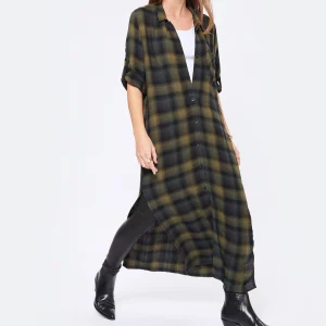 Bella Dahl Robe Rolled Sleeve Duster Jasper Green Plaid 10