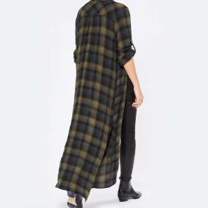 Bella Dahl Robe Rolled Sleeve Duster Jasper Green Plaid 12