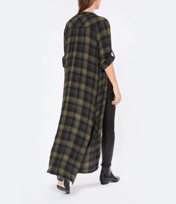 Bella Dahl Robe Rolled Sleeve Duster Jasper Green Plaid 5