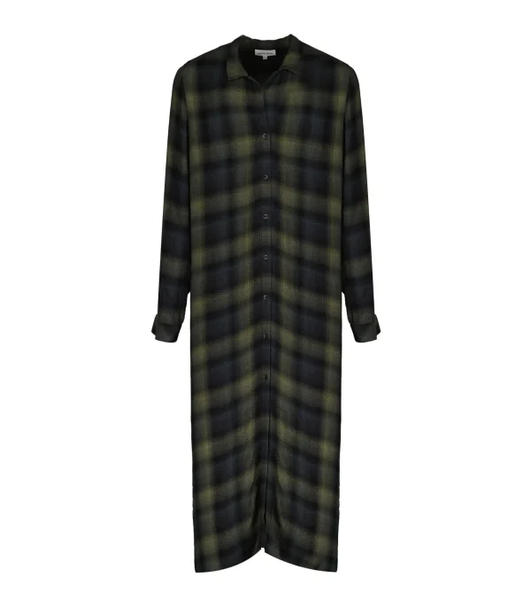 Bella Dahl Robe Rolled Sleeve Duster Jasper Green Plaid 1