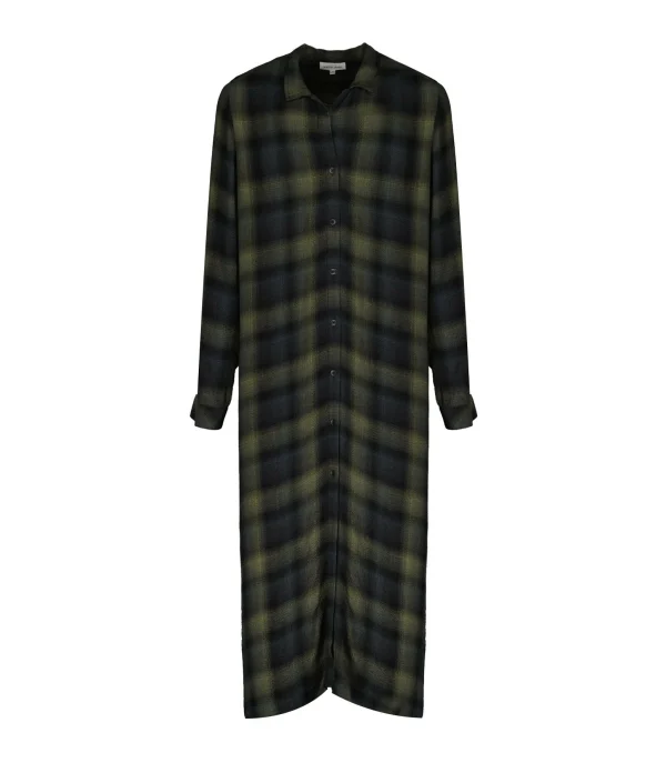 Bella Dahl Robe Rolled Sleeve Duster Jasper Green Plaid 1