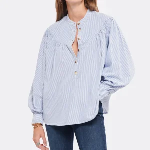 CHARLIE JOE Blouse Noam Coton Rayures Bleu 11