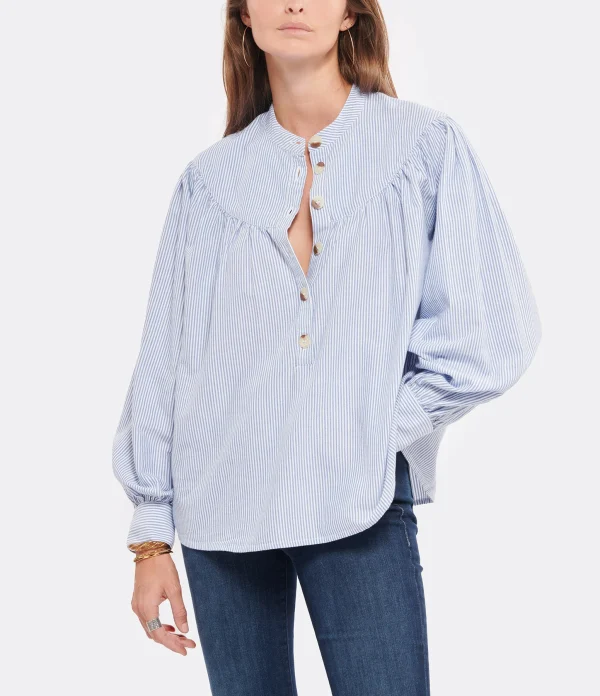 CHARLIE JOE Blouse Noam Coton Rayures Bleu 4