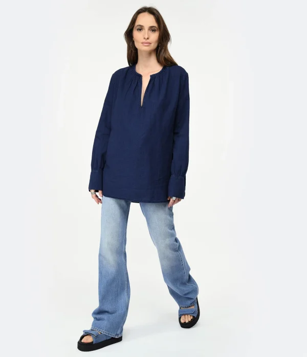 CLOSED Blouse Lin Coton Bleu Foncé 6