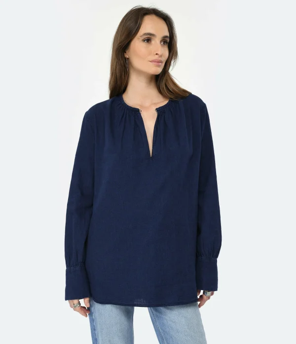 CLOSED Blouse Lin Coton Bleu Foncé 4