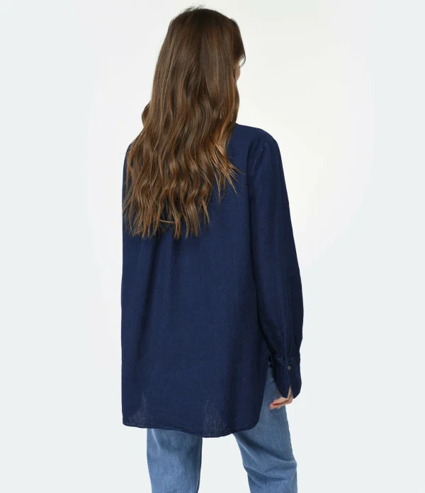 CLOSED Blouse Lin Coton Bleu Foncé 5