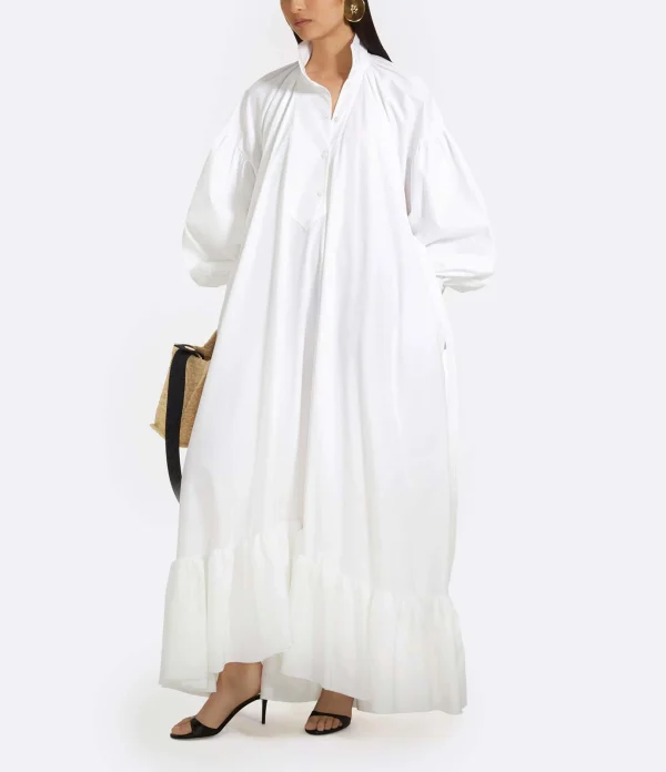 PATOU Robe Longue Painter Coton Blanc 5