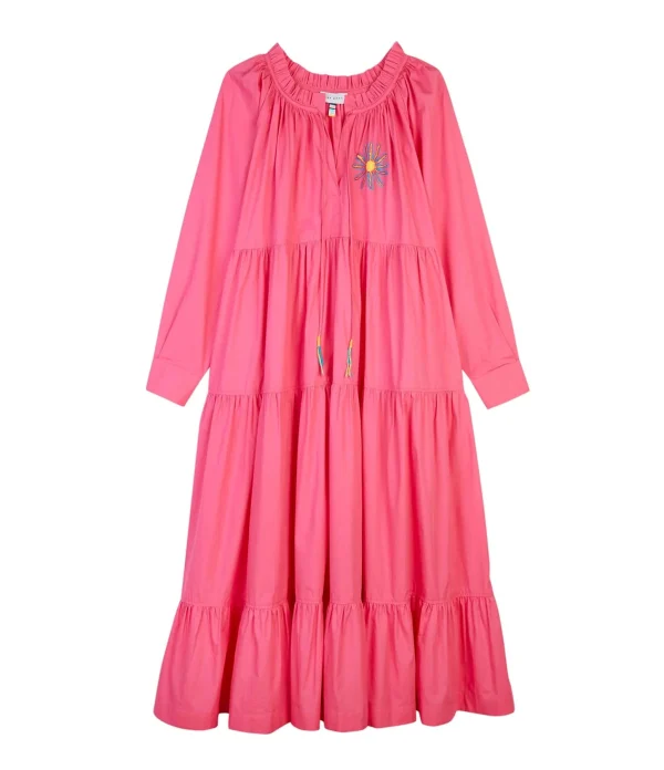 MIRA MIKATI Robe Manches Longues Broderie Coton Rose 1