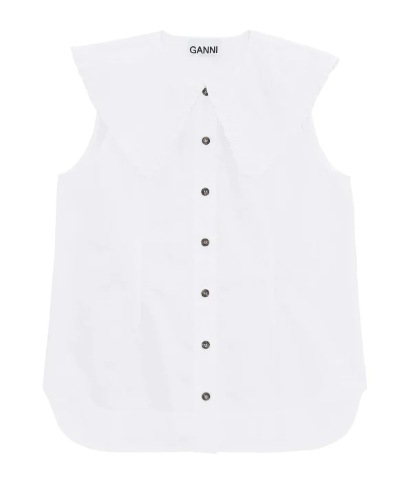 Ganni Top Coton Popeline Blanc 1