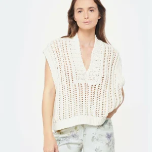 FORTE_FORTE Pull Sans Manches Maille Blanc Coton Naturel 9